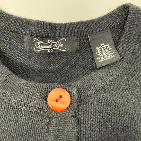 Crystal Kobe Black Halloween Sweater Vest Med Ghosts Pumpkins Button Front EUC - Picture 5 of 6